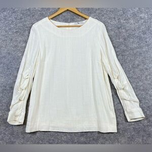 Lena Gabrielle Linen Blend Ruched Long Sleeve Top Size L Lined Cream‎ Office